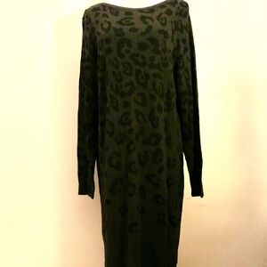 AGB Black and Gray Leopard Long Sleeve Dress